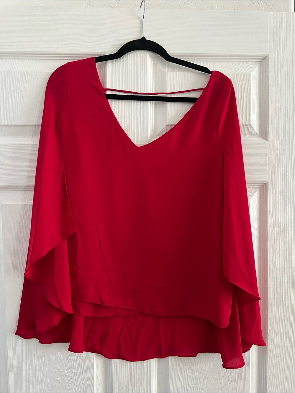 Women's Red V-Neck Layered Blouse